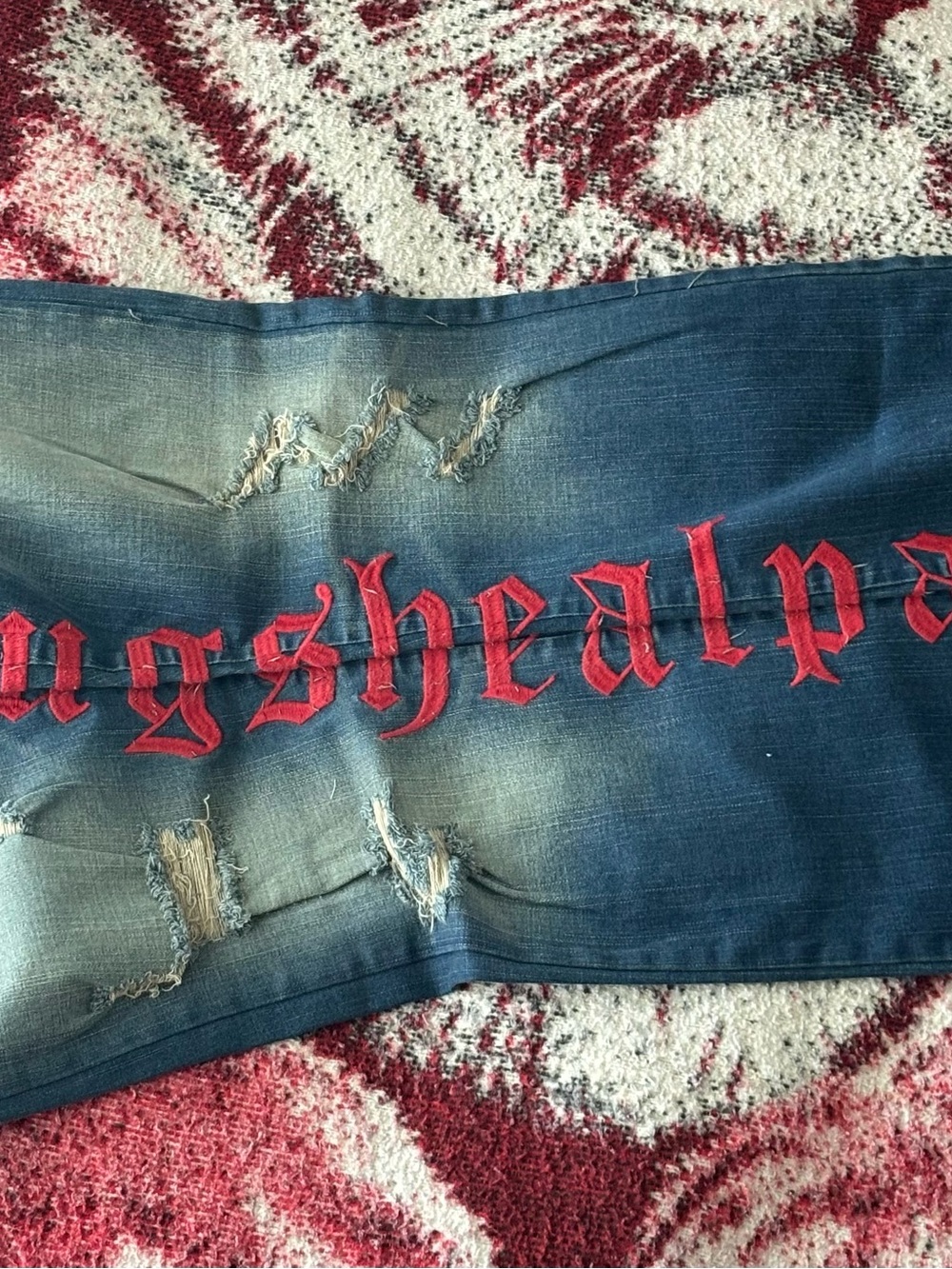 Los Angeles Golden Denim GOLDEN VENUS Flare Distressed Red Letters Jeans Sz: 42 - Picture 2 of 12